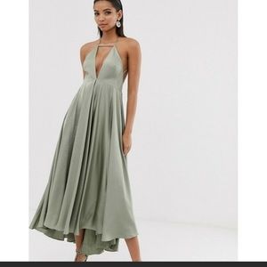 Sage green satin dress